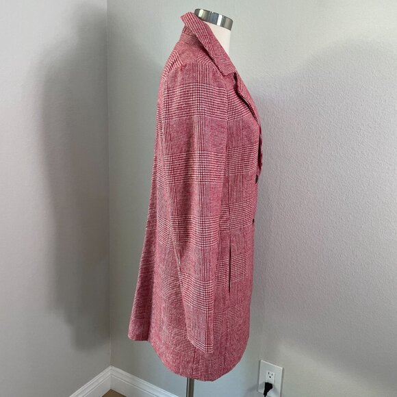 Avec Les Filles Womens Small Red White Plaid Notch Collar Trench Jacket Coat - Picture 3 of 12